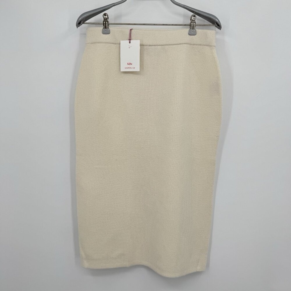 Kilte Collection 100% Washable Cashmere Ines Skirt size 1 S Midi Pencil Ivory